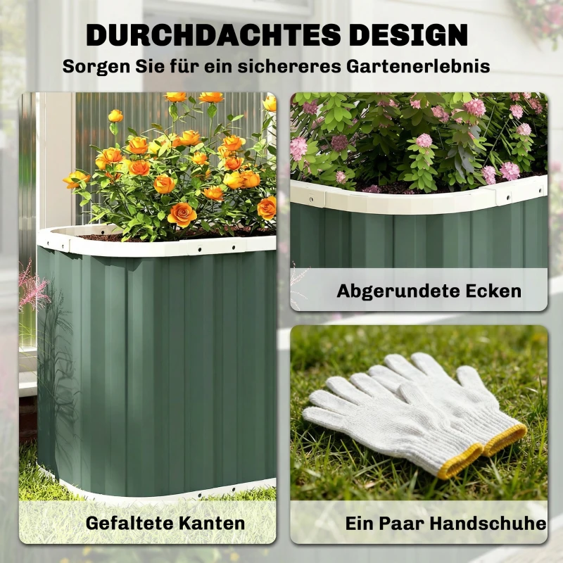 Outsunny Hochbeet Metall 136 x 53 x 61 cm Tief Gartenbeet mit Schutzkanten Pflanzenetiketten Handschuhe Offenem Boden