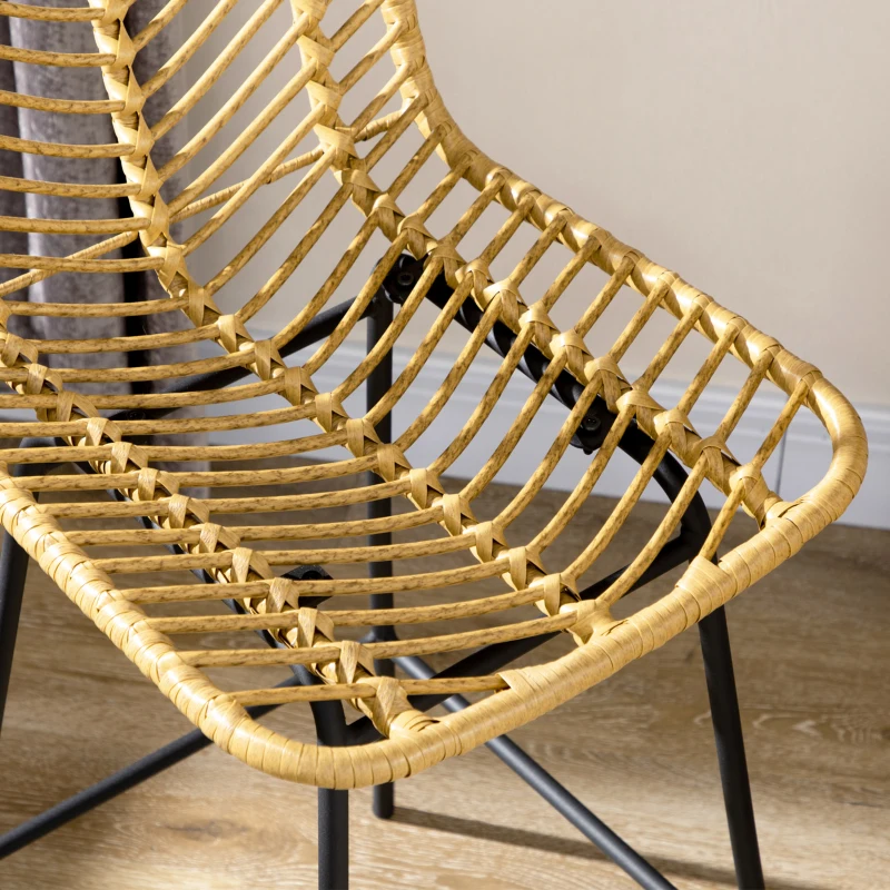 HOMCOM Conjunto de 4 Bancos de Bar Cadeiras de Bar Encosto em Vime e Apoio para os Pés Estrutura em Aço 42,5x52x102 cm Amarelo