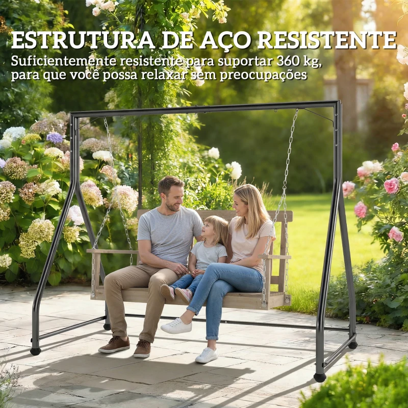 Outsunny Estrutura de Balanço em Aço para 2 ou 3 Assentos Capacidade de 360 kg 210x117x175 cm Preto