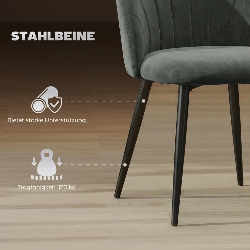 HOMCOM Armless Esszimmerstühle mit geschwungener Rückenlehne, Samt-Optik Akzentstühle für Küche, Wohnzimmer, Gästezimmer, Grau