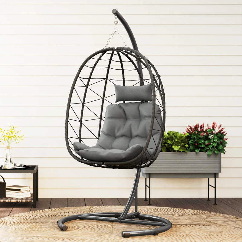Outsunny Fotoliu suspendat Outdoor Fotoliu suspendat Egg Chair, rezistent la intemperii, incl. perne, 102 cm x 102 cm x 195 cm, Gri închis