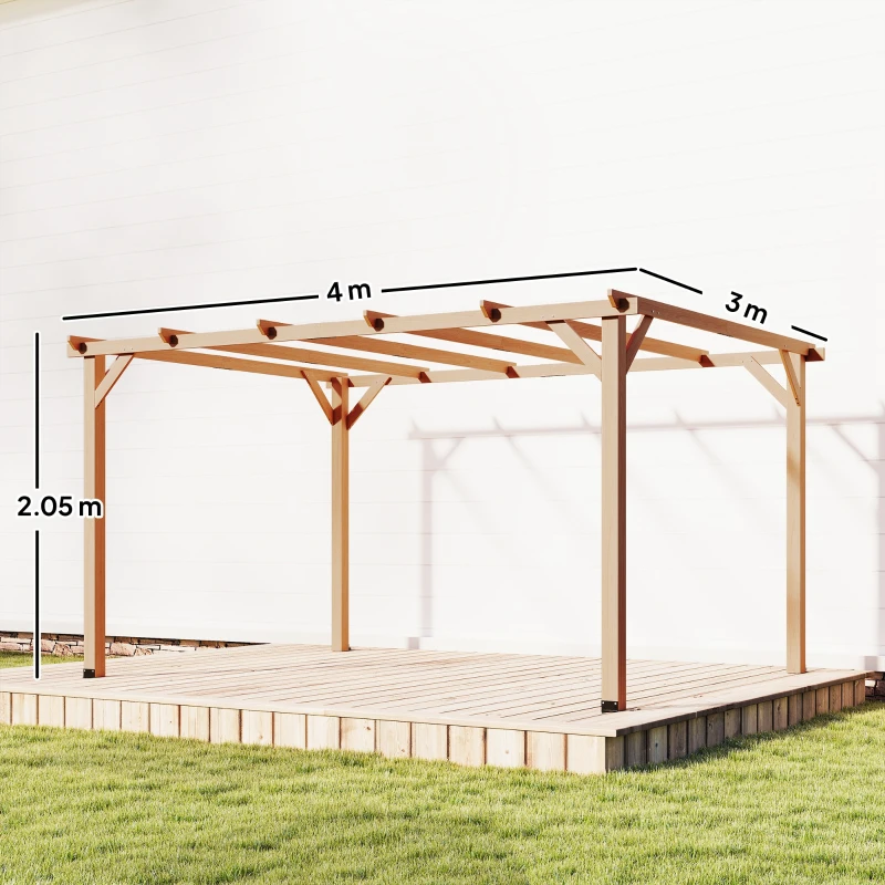 Outsunny 4 x 3 m Wooden Pergola Kit, Garden Pergola Gazebo Grape Trellis with Triangle Supports, 6 Beams, Maple Wood-effect