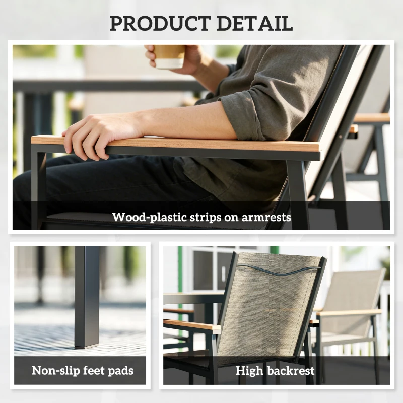 Outsunny Seven-Piece Metal Garden Dining Set, with Glass-Top Table - Khaki