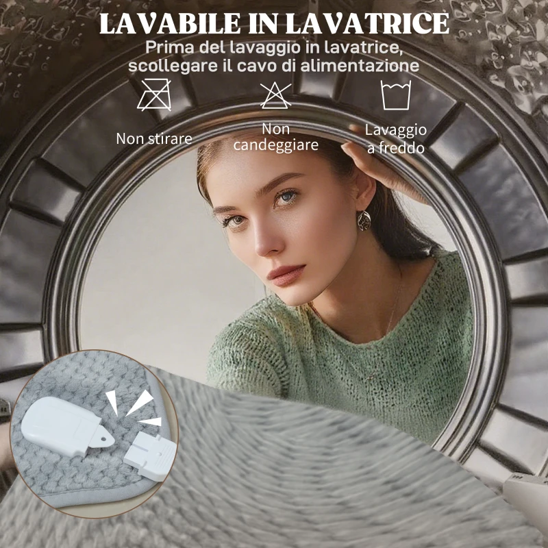 HOMCOM Coperta Elettrica 160x140 cm con 5 Livelli di Calore e 2 Telecomandi, in Pile e Poliestere Grigio