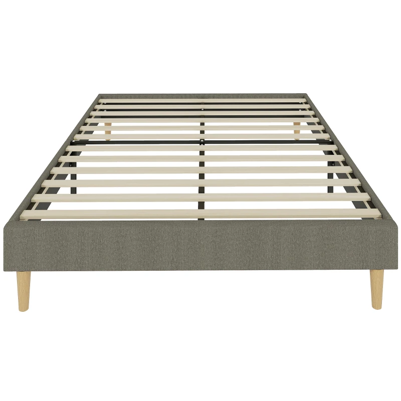 HOMCOM Cadre de lit 140 x 190 cm avec sommier à lattes en bois, lit double rembourré en velours côtelé, gris