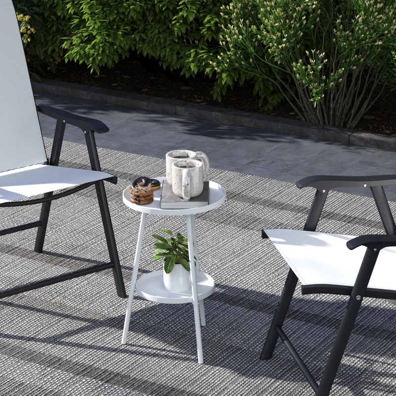 Outsunny Two-Tier Metal Garden Table - White