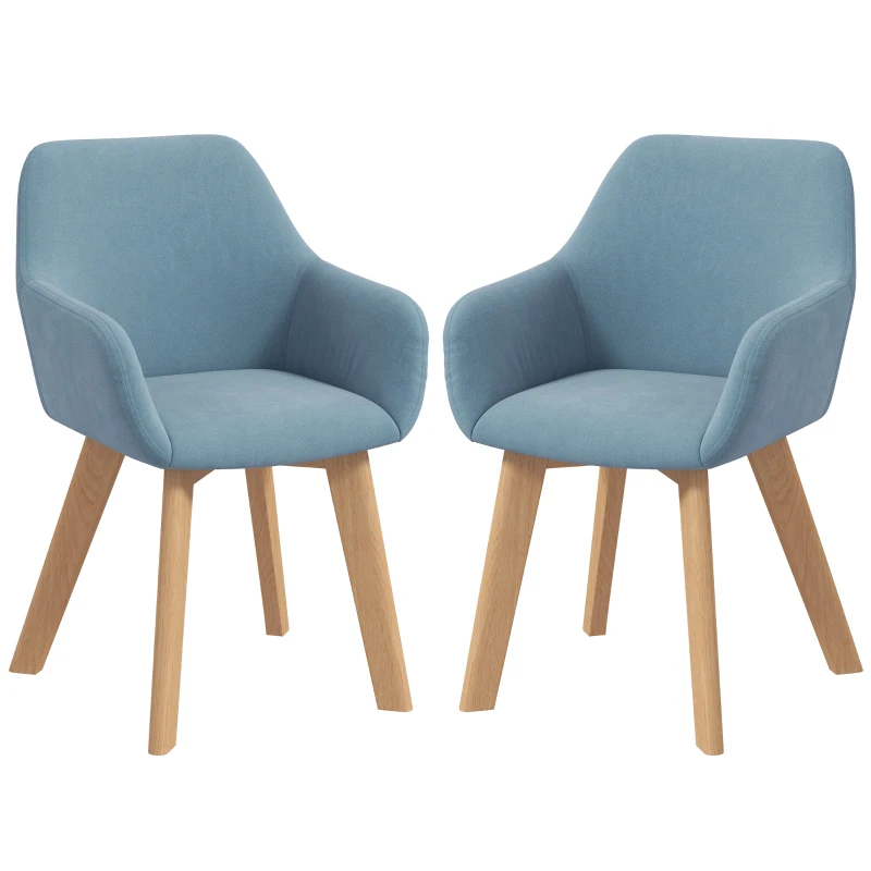 HOMCOM Set 2 sedie da pranzo imbottite in tessuto effetto velluto con gambe in legno, Blu