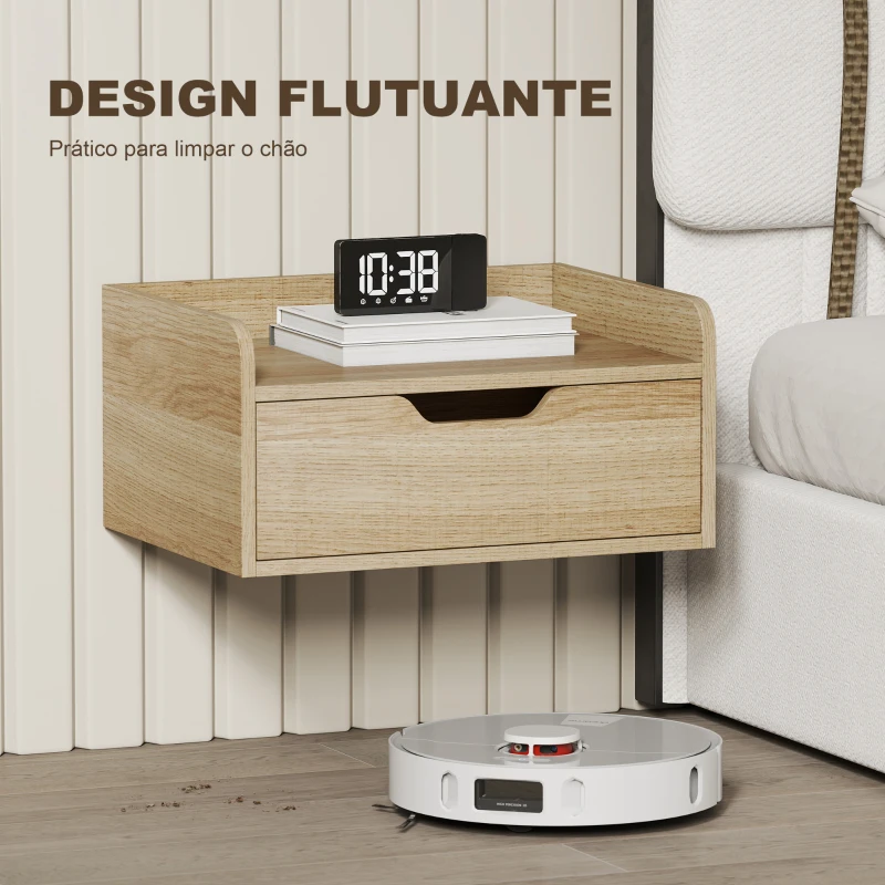 HOMCOM Conjunto de 2 Mesas de Cabeceira Suspensas com 1 Gaveta para Quarto 40x30x19,5 cm Madeira