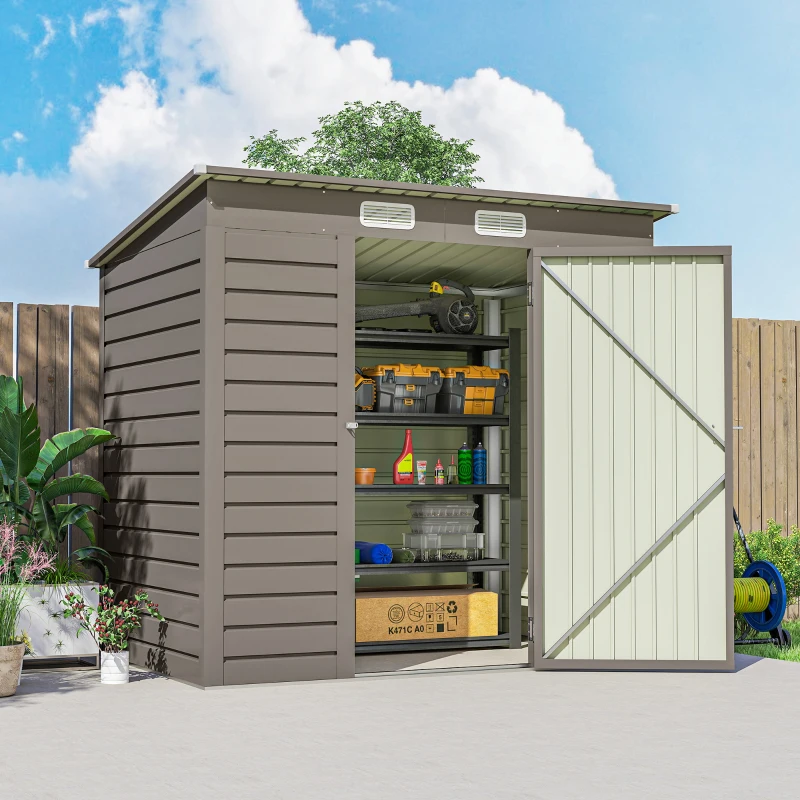 Outsunny 4 x 6ft Galvanised Metal Garden Shed, with Locking Door - Grey
