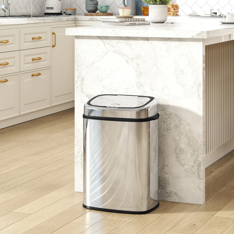 HOMCOM 50L Stainless Steel Sensor Bin - Silver Tone