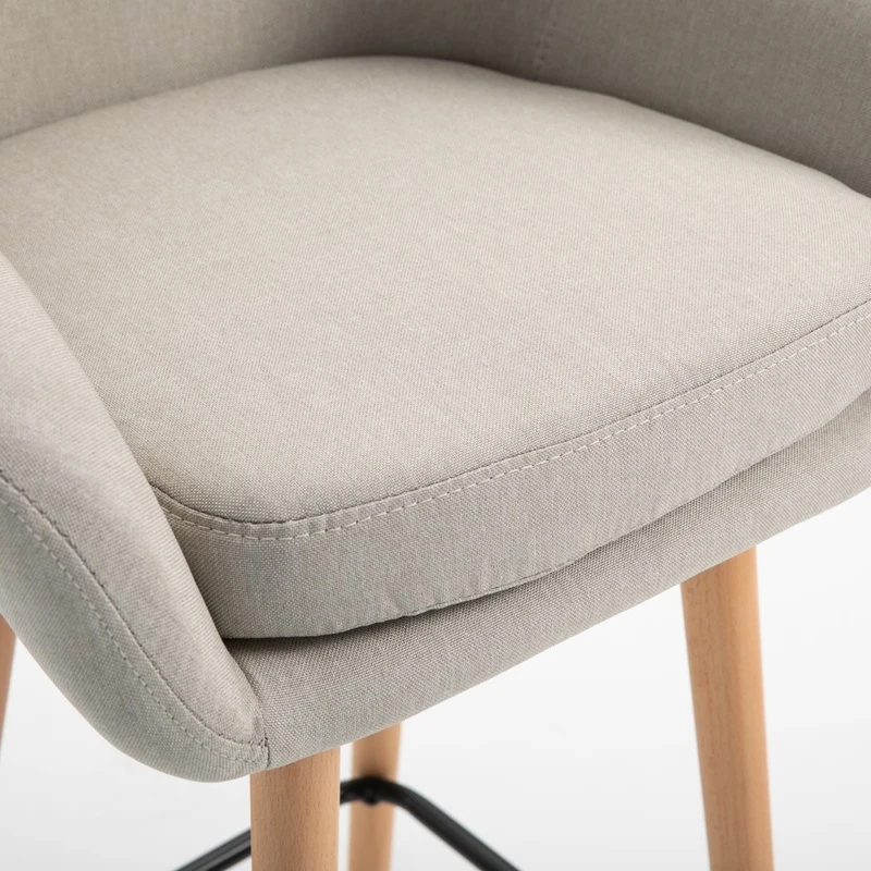 HOMCOM Set of 2 Bar Stools Modern Upholstered Seat Bar Chairs with Metal Frame, Solid Wood Legs Living Room Dining Room Fabric Furniture - Beige