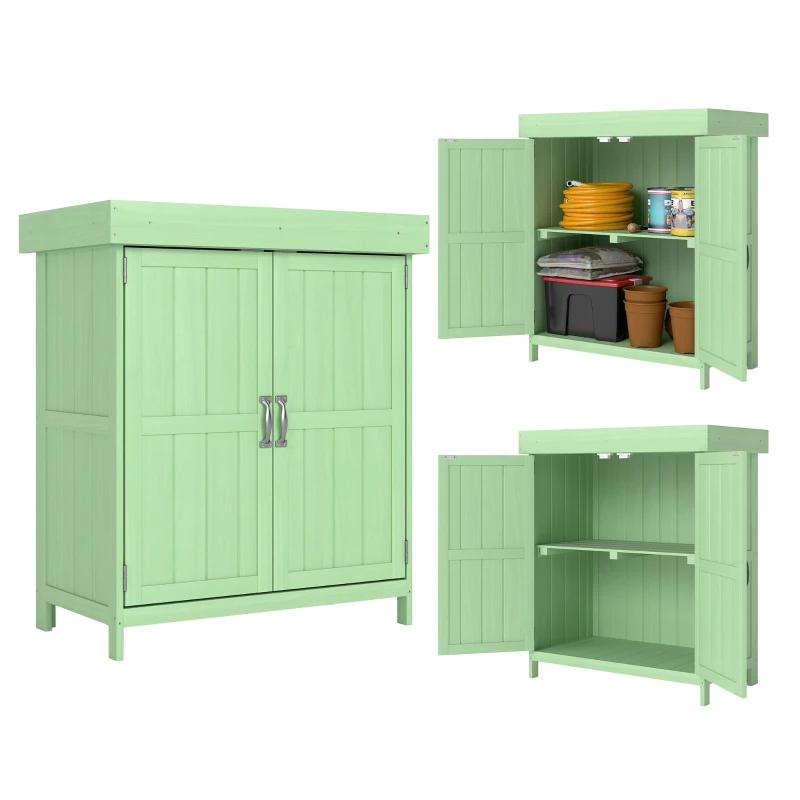Outsunny Small Shed, Wooden Garden Shed with Openable Hinged Roof and Removable Shelf, 74 x 43 x 88 cm, Light Green