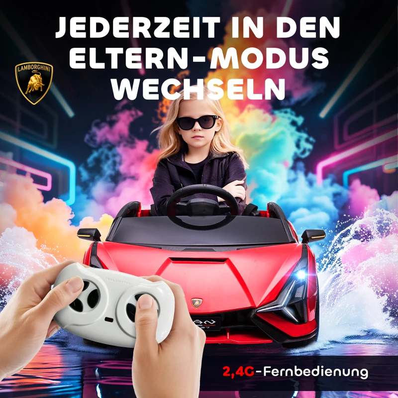 HOMCOM kindervoertuig 2 rijmodi Lamborghini SIAN SUV auto speelgoed elektrische auto met afstandsbediening extra brede banden muziek (MP3 / USB) licht 3–5 jaar PP metaal rood 108 x 62 x 40 cm(m-5)