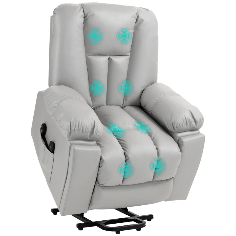 HOMCOM Massage Relaxfauteuil voor Ouderen, Afstandsbediening, Zijzakken, 94 cm x 96 cm x 106 cm, Grijs(m-10)