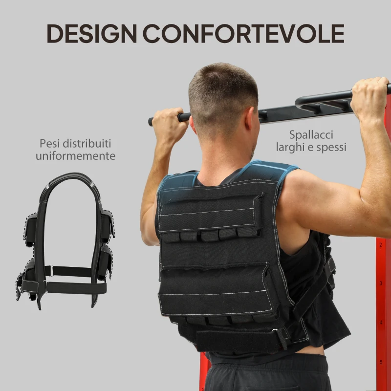 SPORTNOW Gilet Zavorrato Regolabile 20kg con 20 Pesi, Gilet con Strisce Catarifrangenti, 50x40 cm, Nero