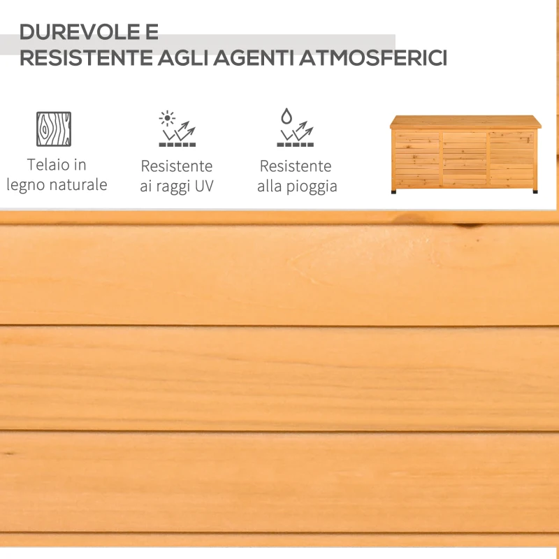 Outsunny Baule da Esterno in Legno di Abete Impermeabile con Base Rialzata, 127x56x60 cm, Giallo Scuro
