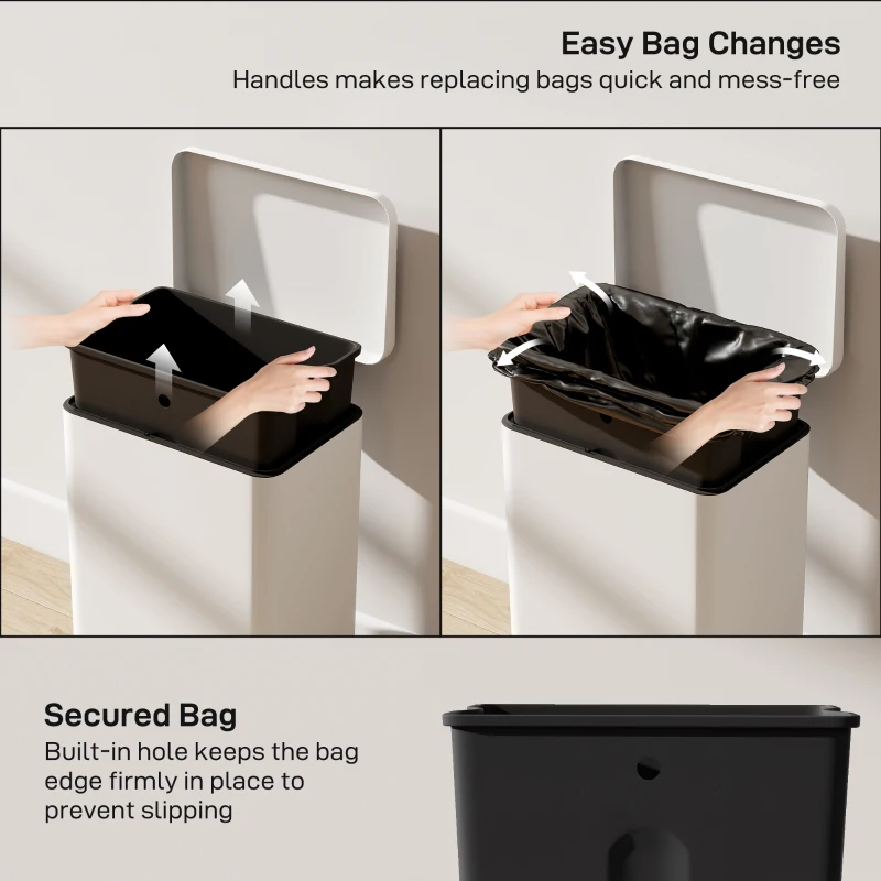 HOMCOM 20L Kitchen Bin with Soft-Close Lid and Stay-Open Function, Pedal Bin with Removable Inner Bucket for Kitchen, Office, Home, Cream