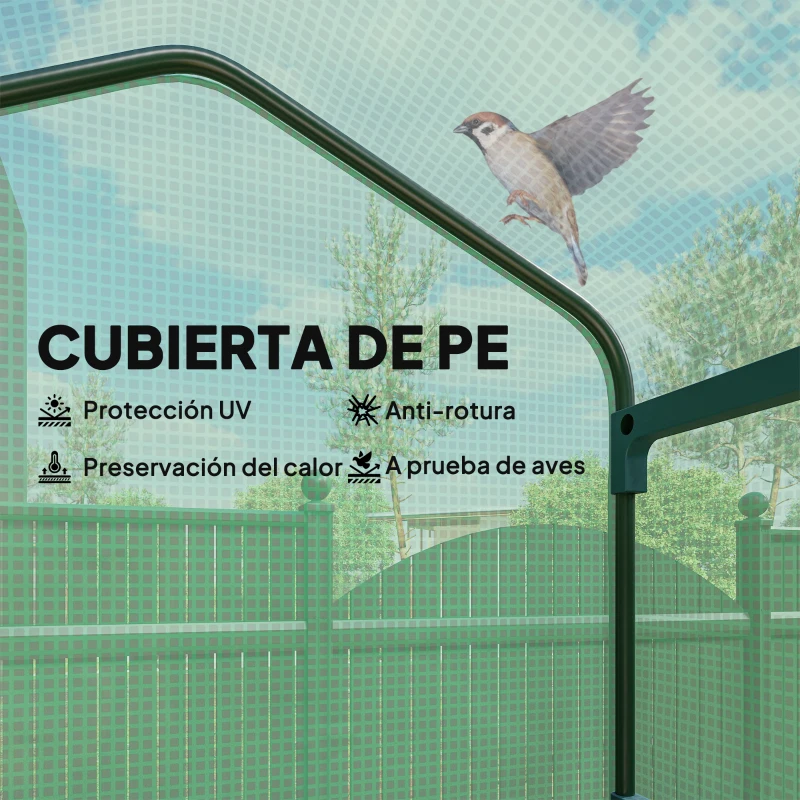 Outsunny Invernadero de Exterior con 4 Estantes Ruedas Puerta Enrollable Cubierta de PE y Marco de Acero 69x50x165 cm Verde