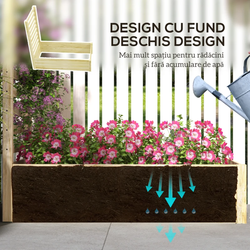 Outsunny Strat pentru Grădină Înălțat cu Fund Deschis, 115x60x110 cm, Lemn Natural