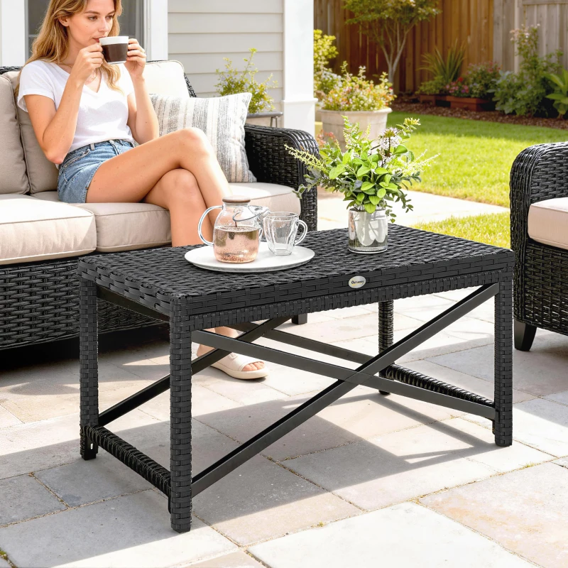 Outsunny Outdoor Coffee Table Side Table with X-Shape Frame for Patio, Balcony, Black