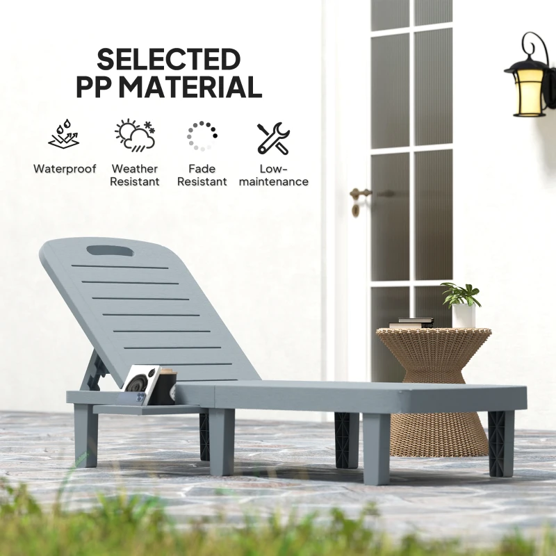 Outsunny Set 2 Lettini Prendisole con Schienale Regolabile e Vassoi, in Polipropilene, 62x158x88 cm, Grigio Scuro