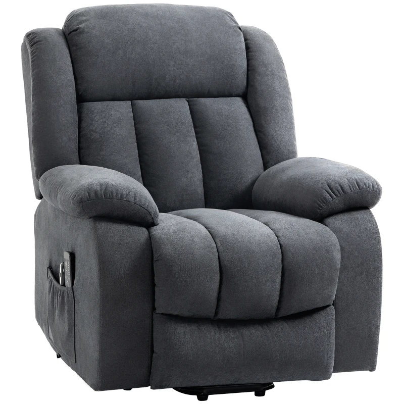 HOMCOM Power Lift Recliner Chair with Massage, Overstuffed Lift Chair for Elderly with Footrest, Remote, Side Pocket, Dark Grey