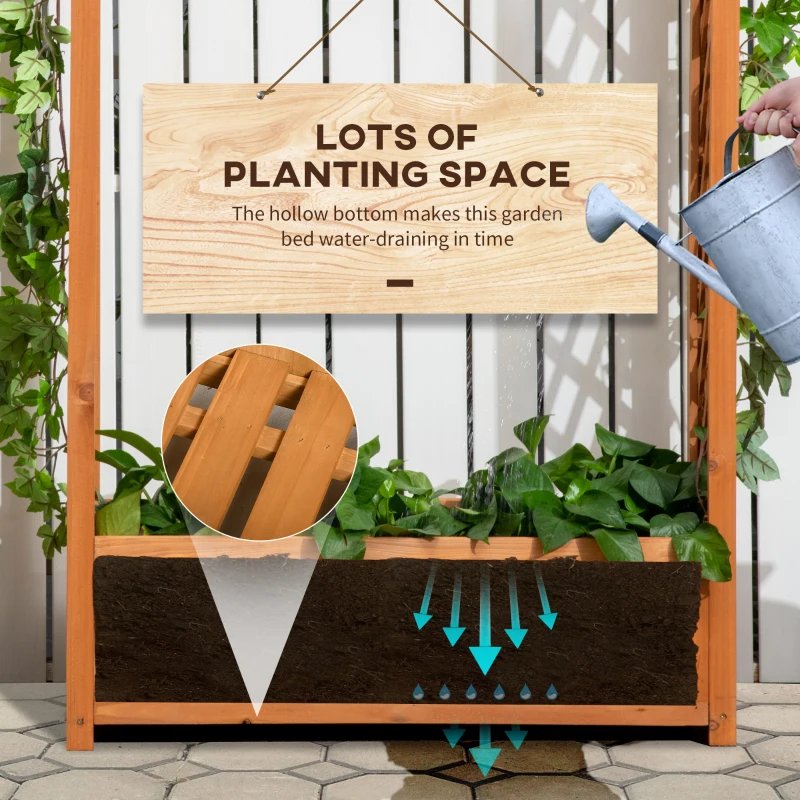 Outsunny Raised Garden Bed with Arch Trellis, Freestanding Garden Planter Box for Vine Climbing Plant Flower Herb, Brown