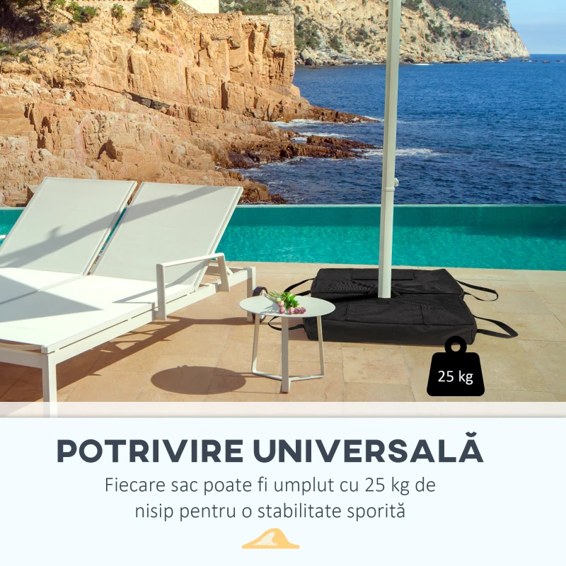 Outsunny Bază pentru Umbrelă, Sac Umplut cu 50 kg de Nisip, Din Plastic și Material Oxford, 50x25x18 cm, Negru