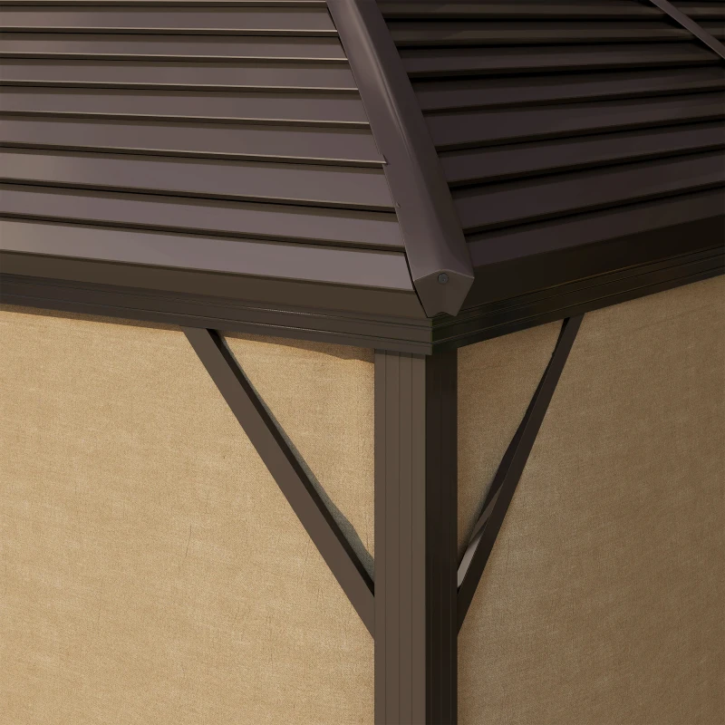 Outsunny 3 x 4m Hardtop Gazebo Canopy with Metal Roof, Aluminium Gazebo Permanent Pavilion with Netting and Curtains, Brown