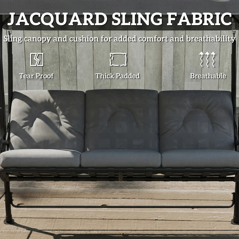 Outsunny 3-Seater Garden Swing Seat, Outdoor Swing Chair with Adjustable Waterproof Canopy, Light Grey