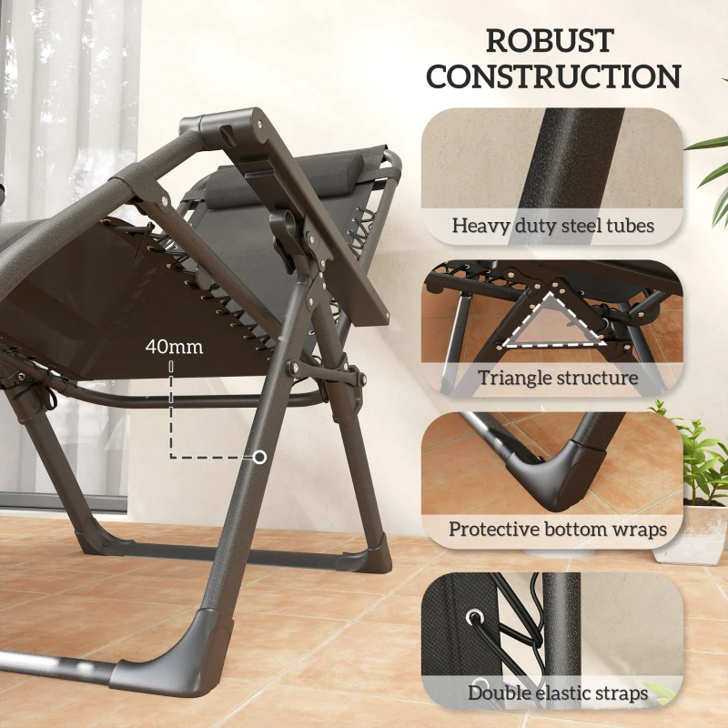 Outsunny Set of Two Reclining Sun Loungers, with Cushion - Brown