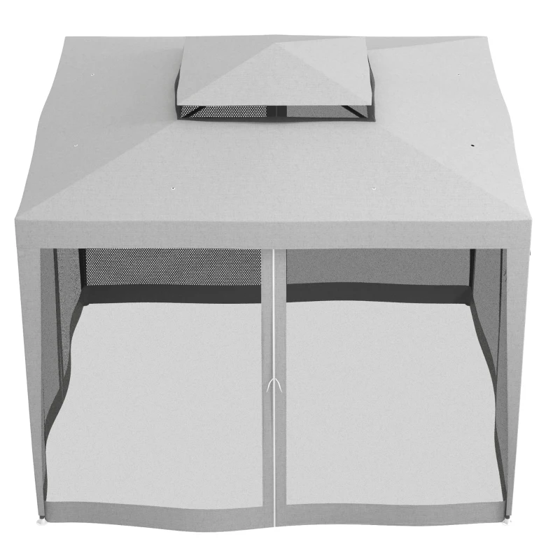 Outsunny 3 x 3 m Gazebo, Netting Party Tent, Patio Canopy Outdoor Event Shelter with Double Tier Roof, Light Grey