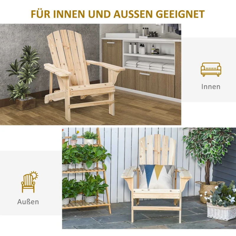 Outsunny Adirondack Stuhl wetterfest Adirondack Chair aus Holz Outdoor Gartenstuhl mit Hoher Rückenlehne Armlehnen
