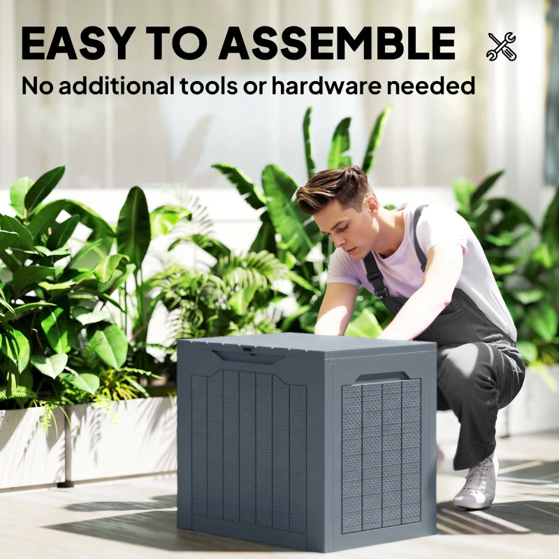 Outsunny 93L Plastic Garden Storage Box, Outdoor Storage Box with Handles, Waterproof Outdoor Storage Container, Light Grey