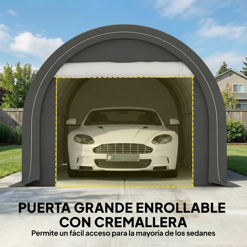 Outsunny Garaje Exterior para Coche 3x5 m Impermeable con Tejido PE Resistente Marco de Acero Galvanizado UPF30+ Gris