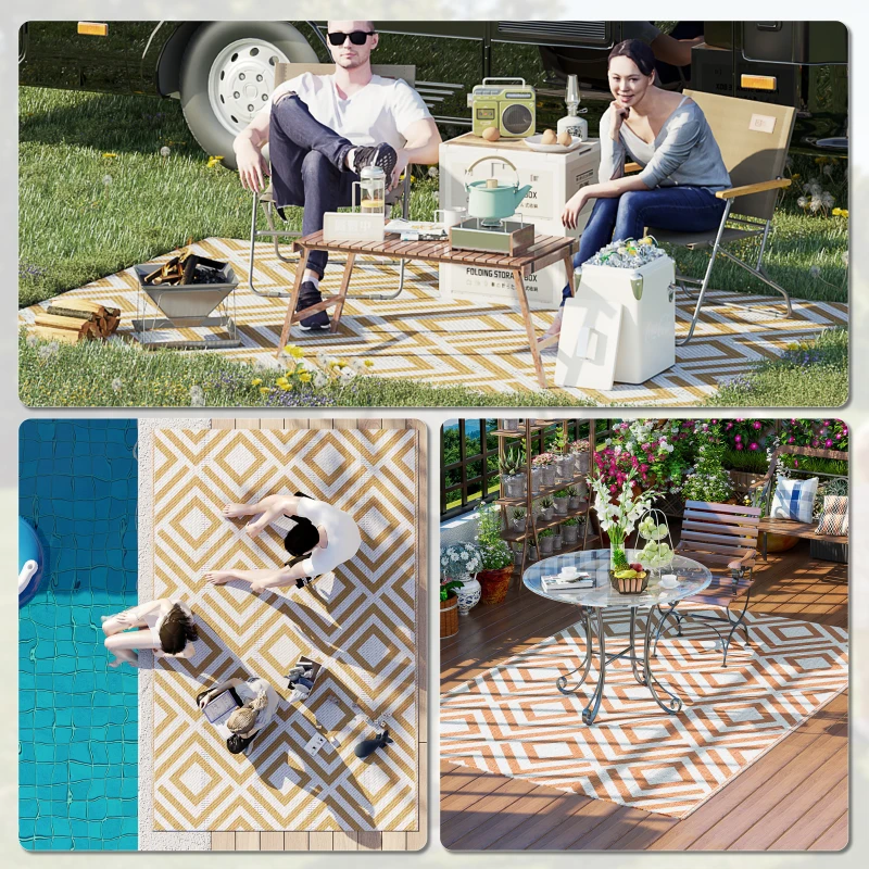 Outsunny Covor de Exterior pentru Balcon și Terasă, Rezistent la Raze UV, 182x274 cm, Maro și Alb