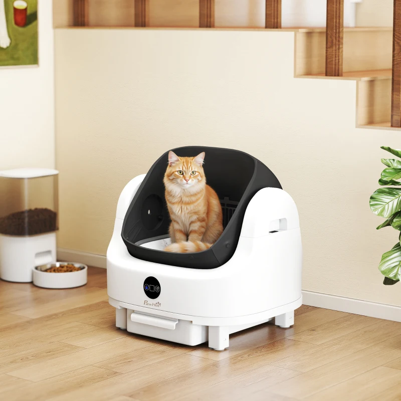 PawHut Lettiera per Gatti Autopulente con Design Aperto, Sensori di Sicurezza e Deodorante, Bianco