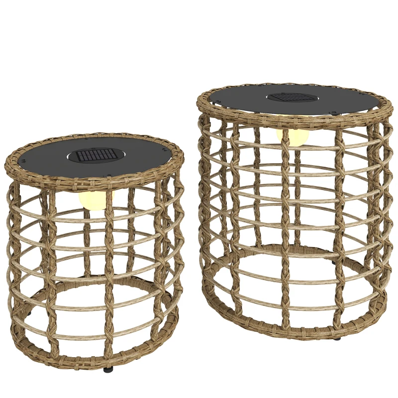 Outsunny Solar vloerlamp set van 2 Rattan solarlampen met lichtsensor LED Boho-stijl IP44