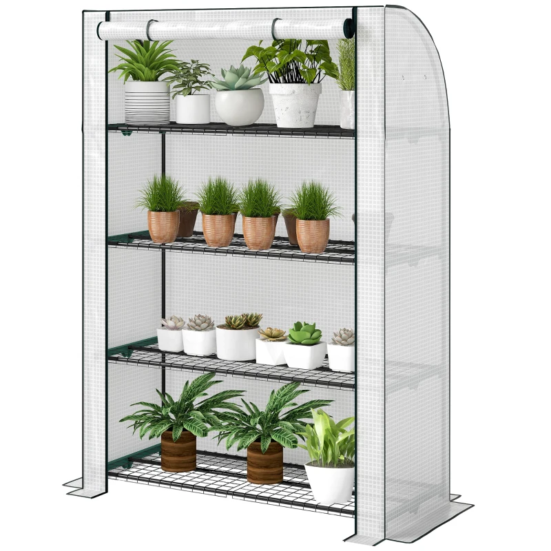 Outsunny Mini Greenhouse with Reinforced PE Cover, Portable Indoor Outdoor Green House with Roll-up Door, 170 x 120 x 50cm, White