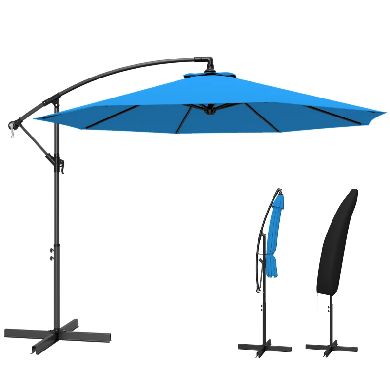 Outsunny 3(m) Offset Cantilever Parasol, with Cross Base - Blue