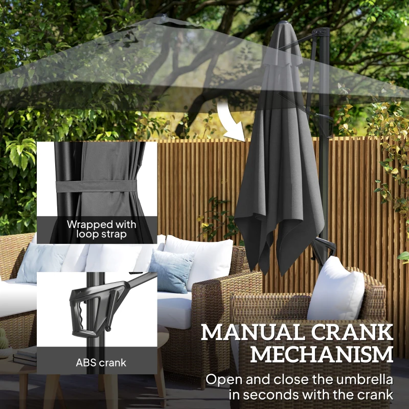 Outsunny Patio Offset Parasol Umbrella - Dark Grey