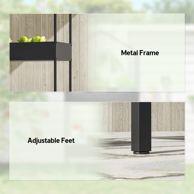 Outsunny 2 Tier Plant Stand, Outdoor Indoor Metal Plant Stand with Hook, House-Shaped Pots Holder Display Rack, Black