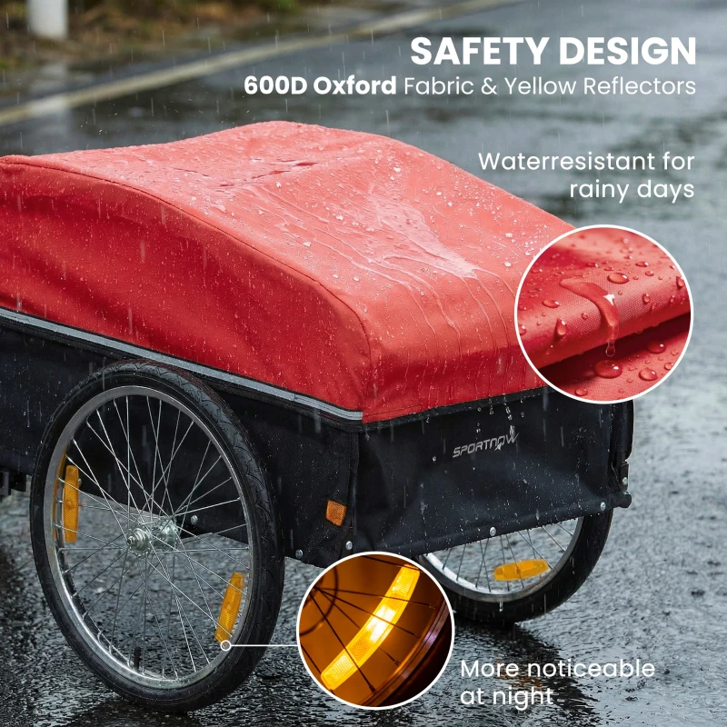 SPORTNOW Przyczepka rowerowa 170 litrów z zaczepem, pokrywą, 51 cm, szybkozłączki, pompowane koła, do 40 kg