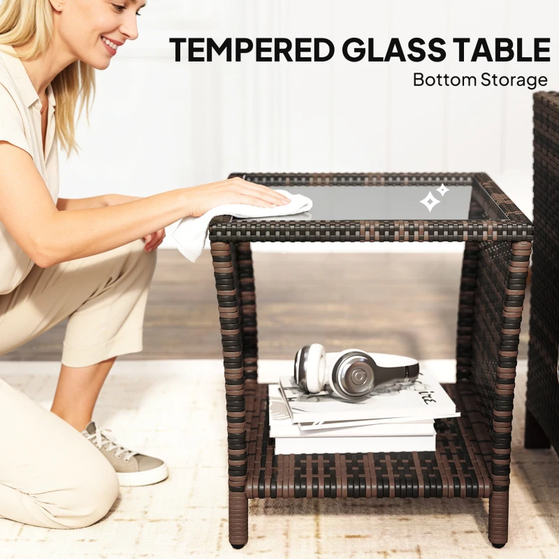 Outsunny 3 Pieces Rattan Bistro Set Balcony Furniture with Cushions, Storage Function - Orange