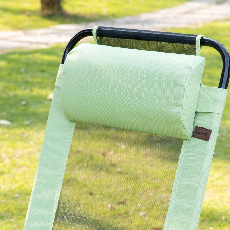 Outsunny Folding Garden Chairs Set of 2, 5-Position Recliner Camping Chair with High Back, All Weather Texteline Seat, Portable Outdoor Dining Chairs with Headrests for Patio, Picnic, Green