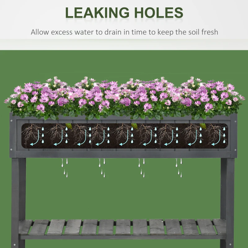 Outsunny Fir Wood Raised Rectangular 8 Compartment Plant Stand Dark Grey