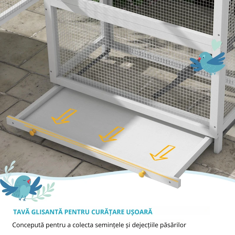 Pawhut Colivie Exterior Lemn – Voliera cu Scara, Tava & Suporturi