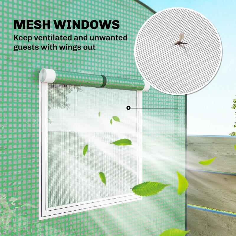 Outsunny Mini Greenhouse, Garden Tomato Growhouse with Roll-Up Door and 2 Mesh Windows, PE Cover, 200 x 75 x 188 cm, Green