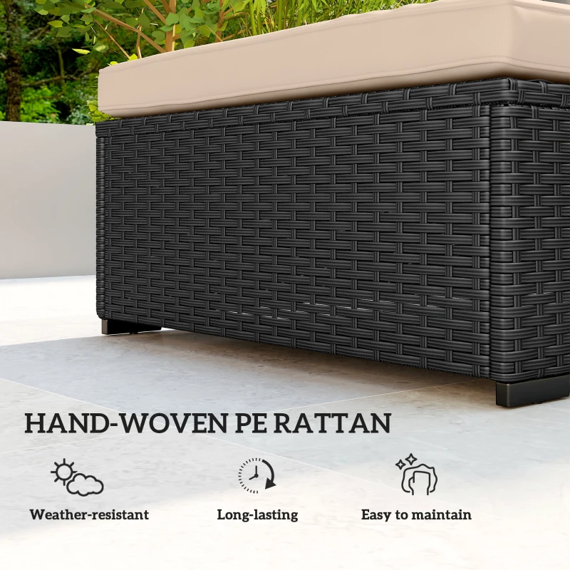 Outsunny Rattan Sun Lounger with 5-Level Reclining Back Side Tray and Cushion, Black