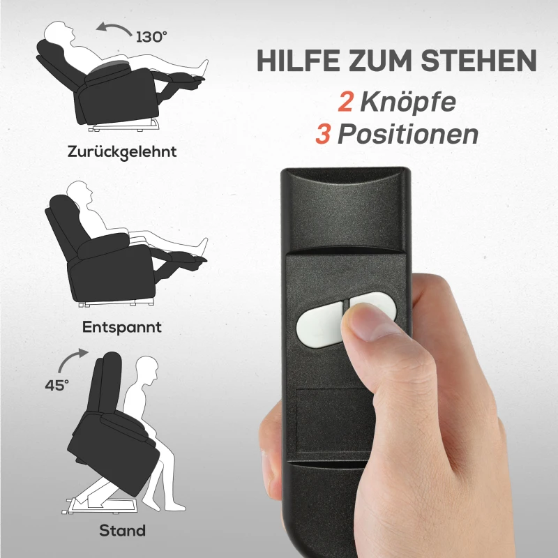 HOMCOM opstahulp tv-stoel met opbergtas TV stoel met opstahulp relaxstoel verstelbare hoek afstandsbediening kunstleer schuim metalen frame zwart 84 x 92 x 109 cm(m-4)